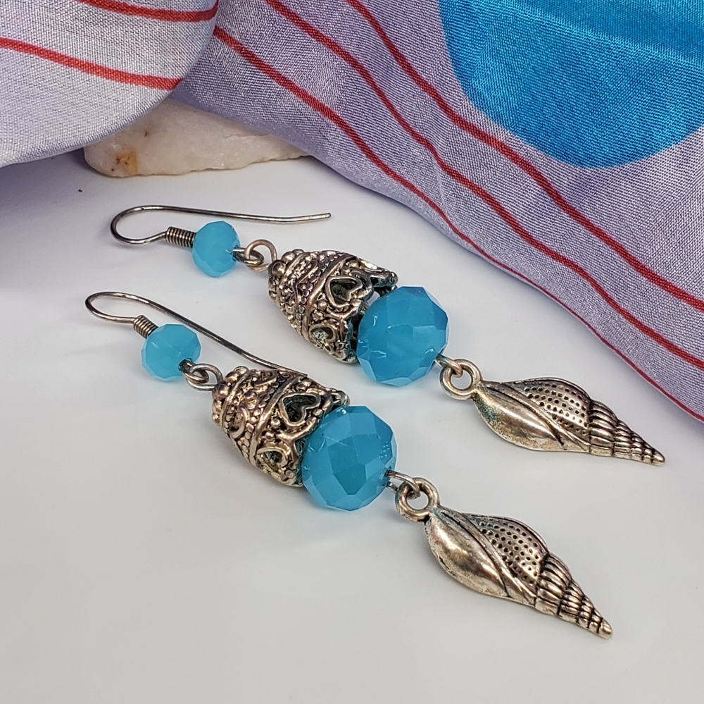 ❤️ Silver Jewelry Blue Crystal Long Dangling Lightweigh Earrings Boho